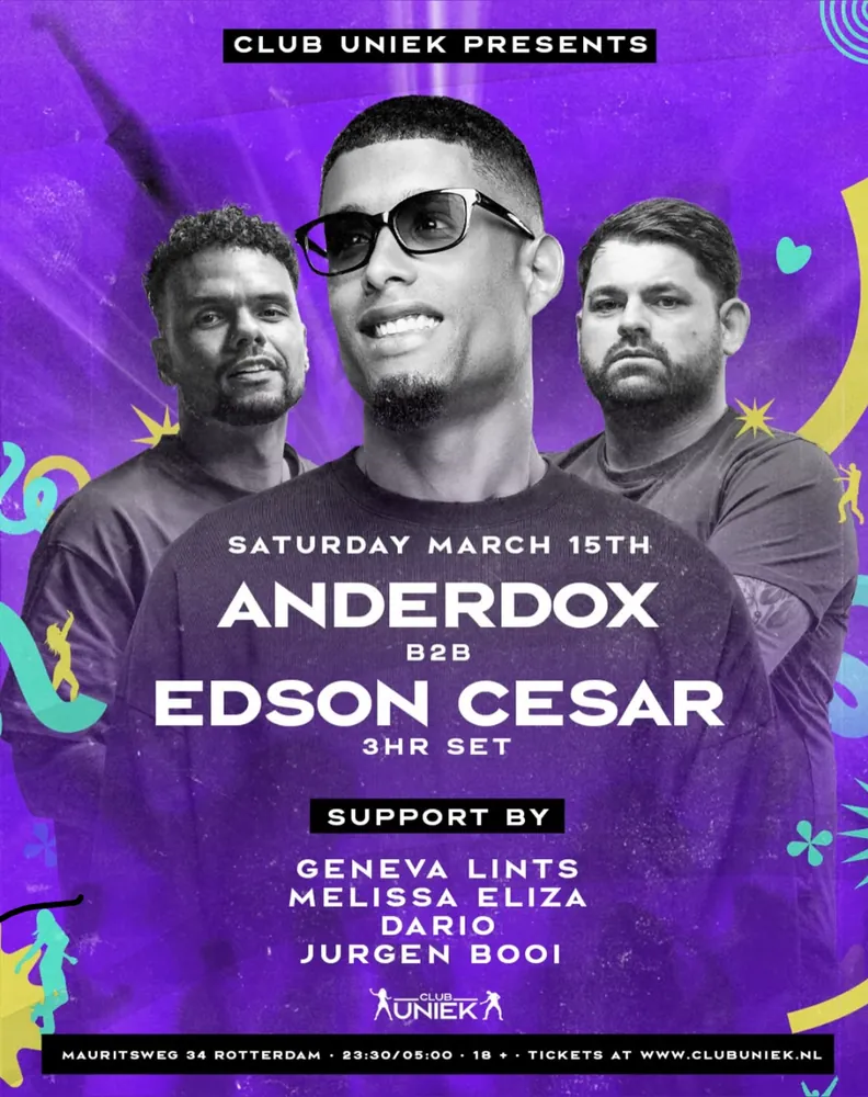Flyer: Anderdox b2b Edson Cesar, Club Uniek, Rotterdam