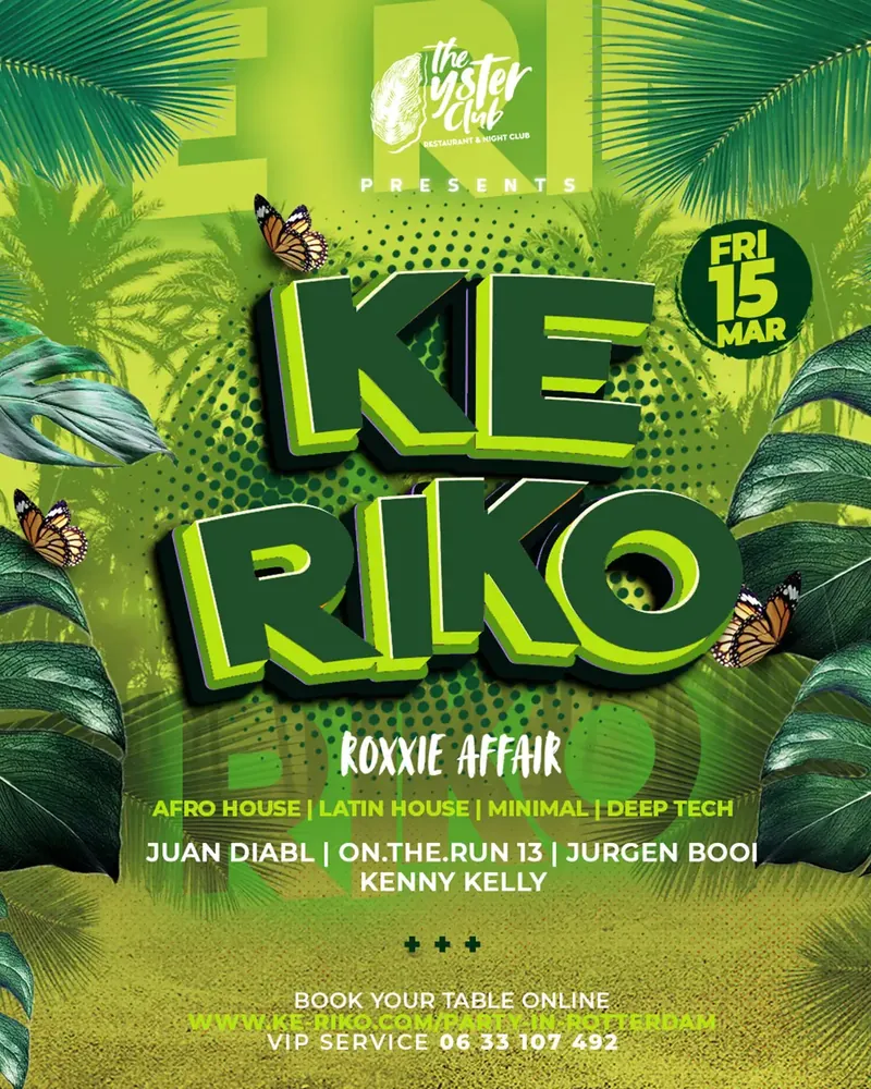 Flyer: KE RIKO: Roxxie Affair, The Oyster Club, Rotterdam